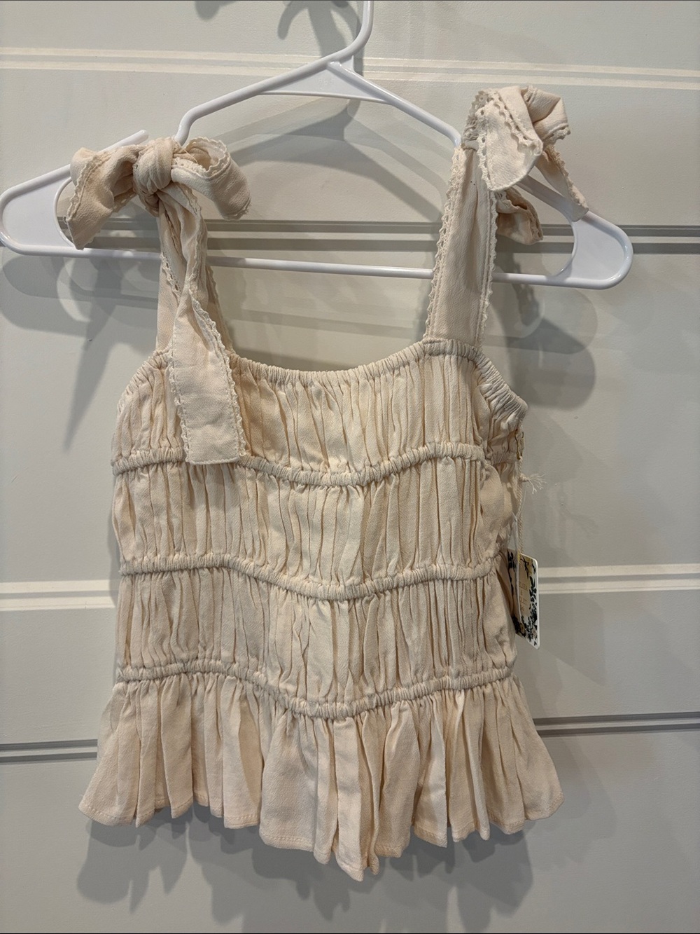 Chelsea & Violet Cream Ruffle Tie-Shoulder Tank Top